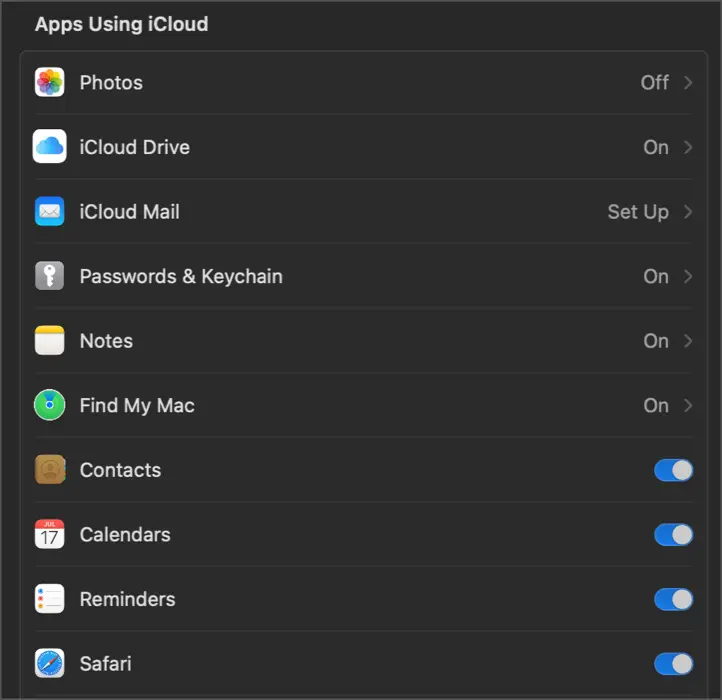 如何在Mac上禁用iCloud - STEP 2 Disable iCloud syncing by service